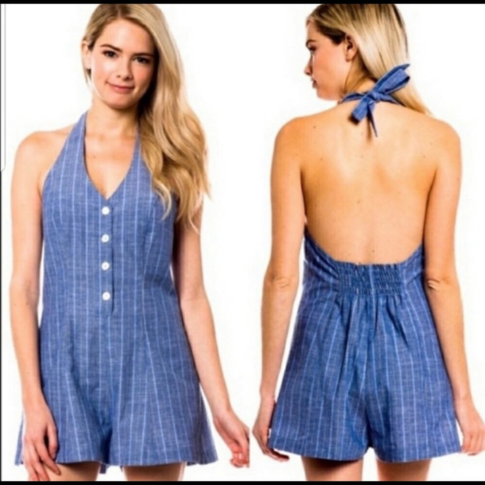 Love Tree blue striped halter romper